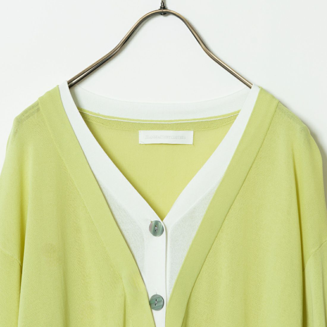 Jeans Factory Clothes [ジーンズファクトリークローズ] 配色ニットカーディガン [116-5024] LIME/OFF