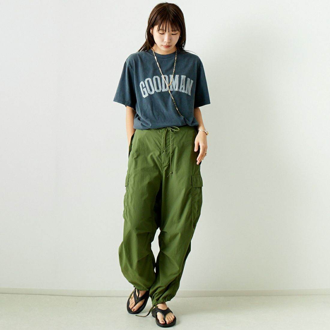 ARMY TWILL SANFORIZED [アーミーツイル サンフォライズド] ナイロンOX カーゴパンツ [AM-2415002] KHAKI &&モデル身長：167cm 着用サイズ：S&&