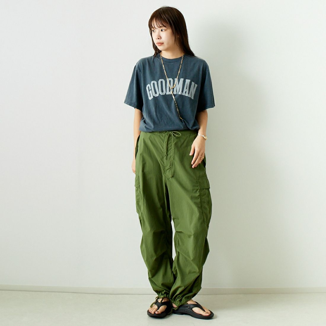 ARMY TWILL SANFORIZED [アーミーツイル サンフォライズド] ナイロンOX カーゴパンツ [AM-2415002] KHAKI &&モデル身長：167cm 着用サイズ：S&&