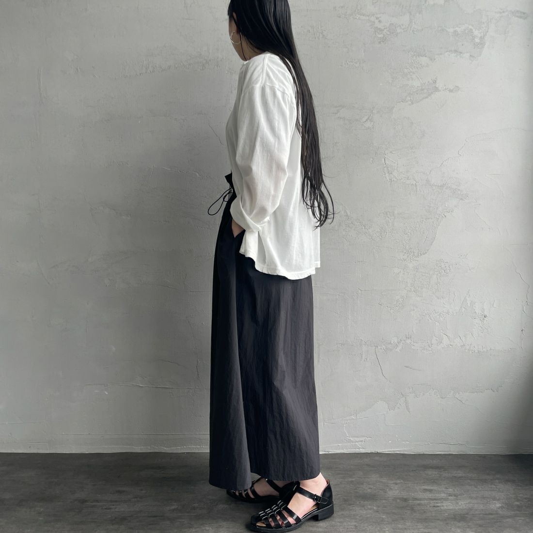 Jeans Factory Clothes [ジーンズファクトリークローズ] ドローコードギャザースカート [21241062] 004 ﾌﾞﾗｯｸ &&モデル身長：156cm 着用サイズ：F&&