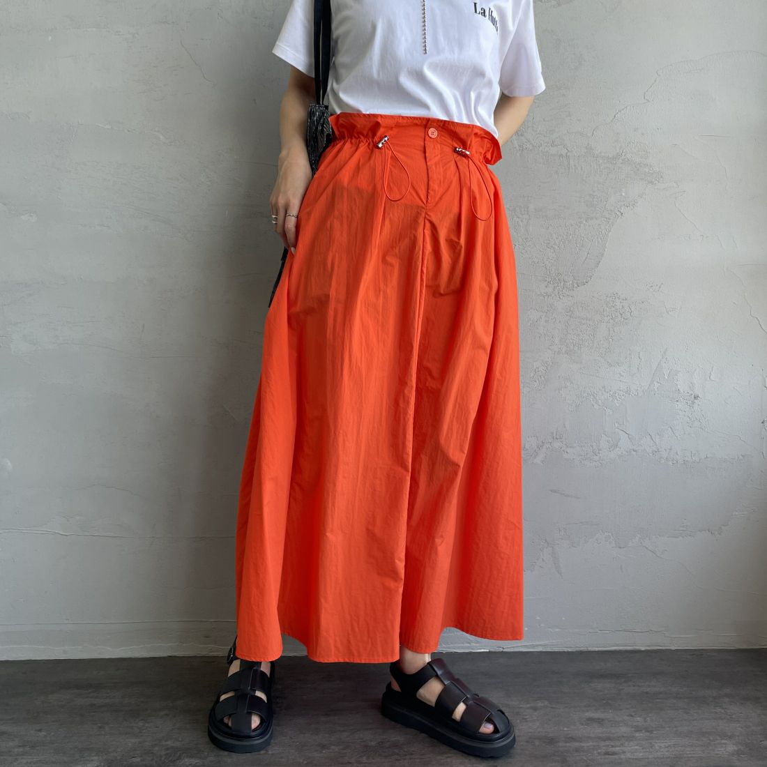 Jeans Factory Clothes [ジーンズファクトリークローズ] ドローコードギャザースカート [21241062] 020 ｵﾚﾝｼﾞ &&モデル身長：156cm 着用サイズ：F&&