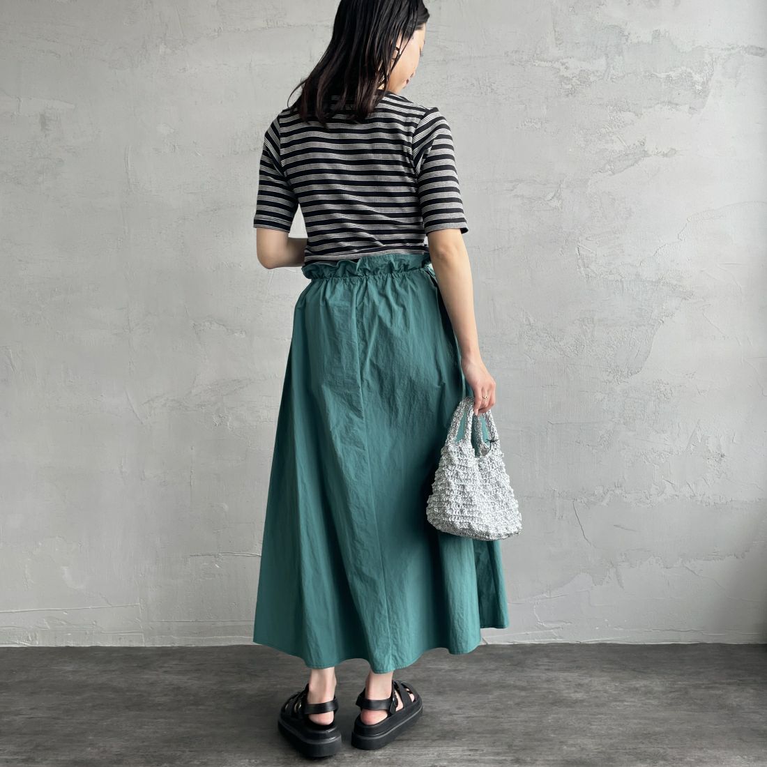 Jeans Factory Clothes [ジーンズファクトリークローズ] ドローコードギャザースカート [21241062] 060 ｸﾞﾘｰﾝ &&モデル身長：163cm 着用サイズ：F&&