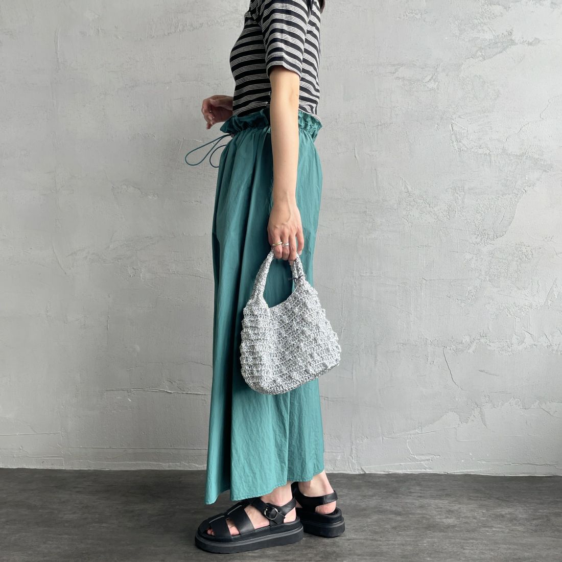 Jeans Factory Clothes [ジーンズファクトリークローズ] ドローコードギャザースカート [21241062] 060 ｸﾞﾘｰﾝ &&モデル身長：163cm 着用サイズ：F&&