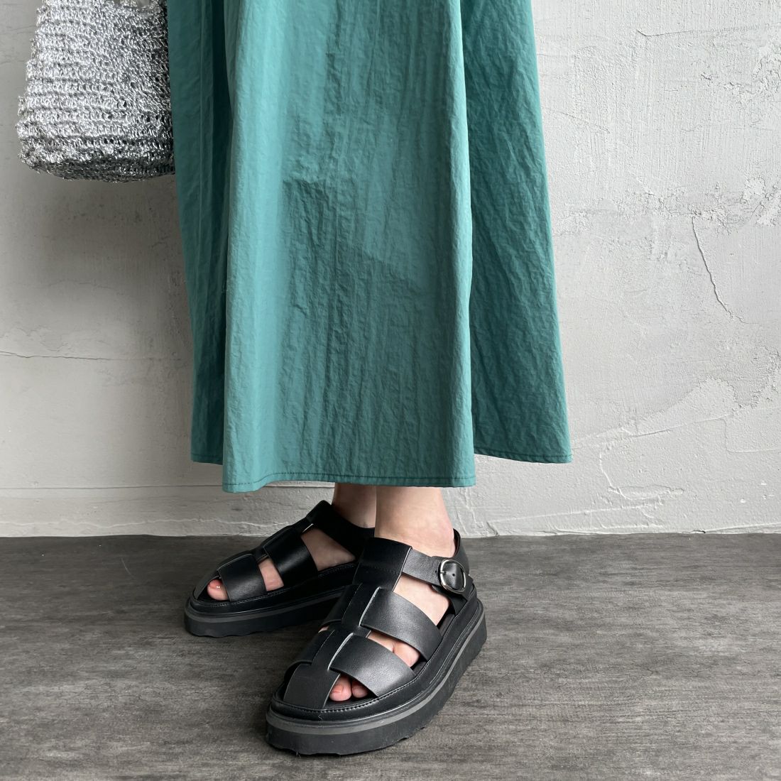 Jeans Factory Clothes [ジーンズファクトリークローズ] ドローコードギャザースカート [21241062] 060 ｸﾞﾘｰﾝ &&モデル身長：163cm 着用サイズ：F&&