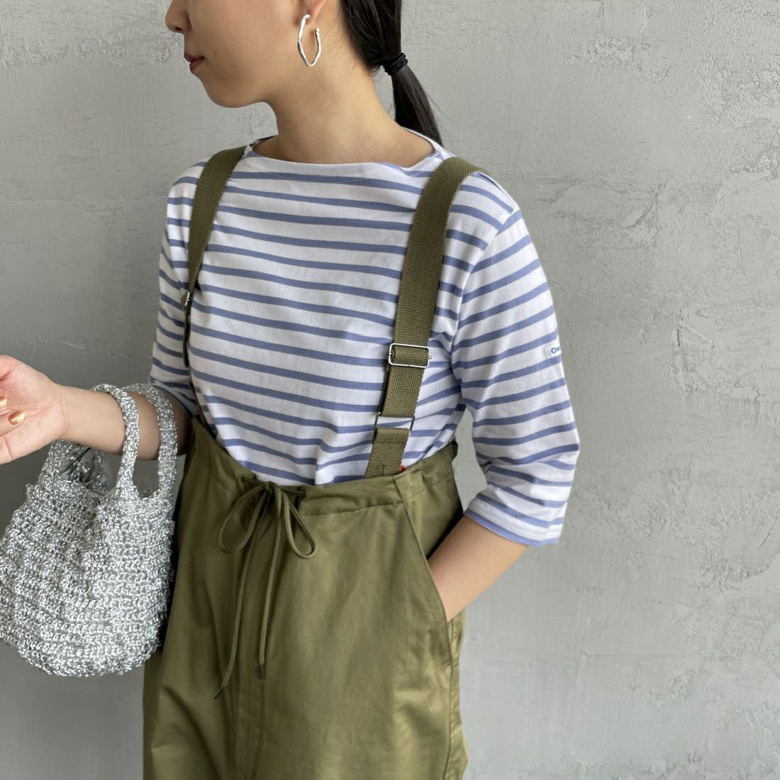 ORCIVAL [オーシバル] ハーフスリーブ ボーダーTシャツ [OR-C0136BFJ] WH/BLU LAV&&モデル身長：156cm　着用サイズ：2&&
