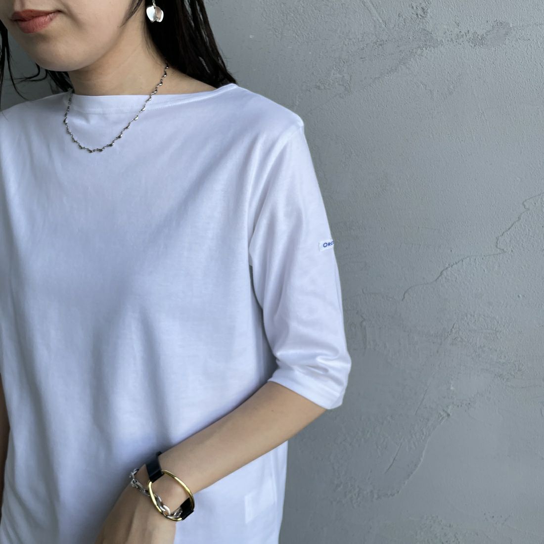 ORCIVAL [オーシバル] ハーフスリーブ ボーダーTシャツ [OR-C0136BFJ] WHITE &&モデル身長：160cm 着用サイズ：2&&
