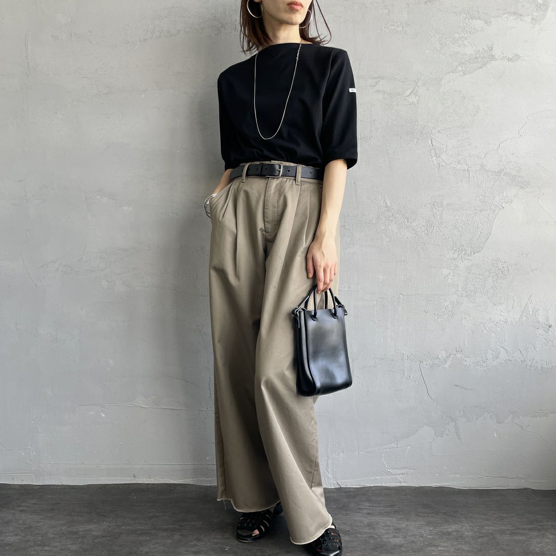 ORCIVAL [オーシバル] ハーフスリーブ ボーダーTシャツ [OR-C0136BFJ] BLACK &&モデル身長：158cm 着用サイズ：2&&