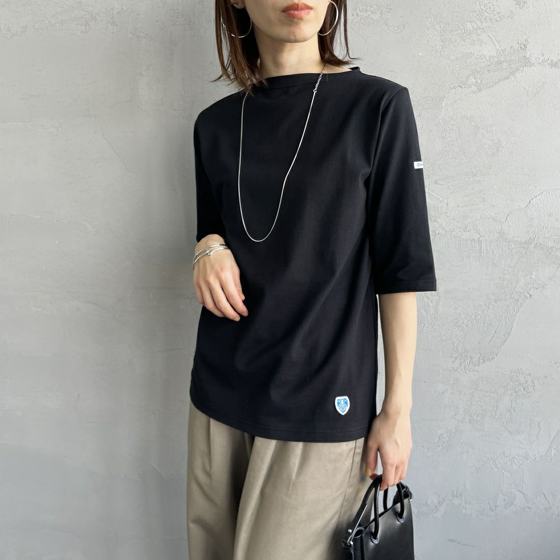 ORCIVAL [オーシバル] ハーフスリーブ ボーダーTシャツ [OR-C0136BFJ] BLACK &&モデル身長：158cm 着用サイズ：2&&