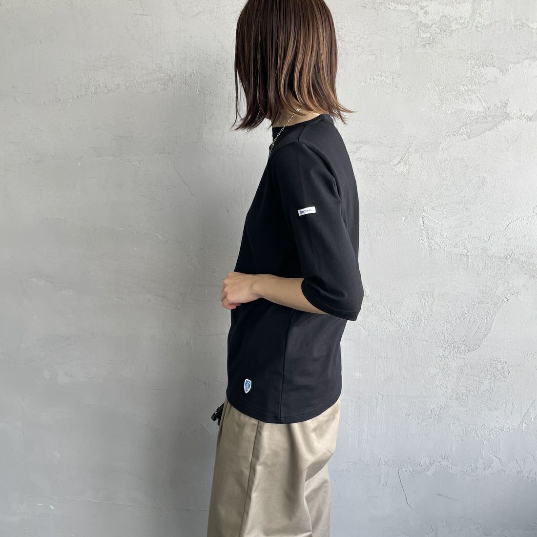 ORCIVAL [オーシバル] ハーフスリーブ ボーダーTシャツ [OR-C0136BFJ] BLACK &&モデル身長：158cm 着用サイズ：2&&