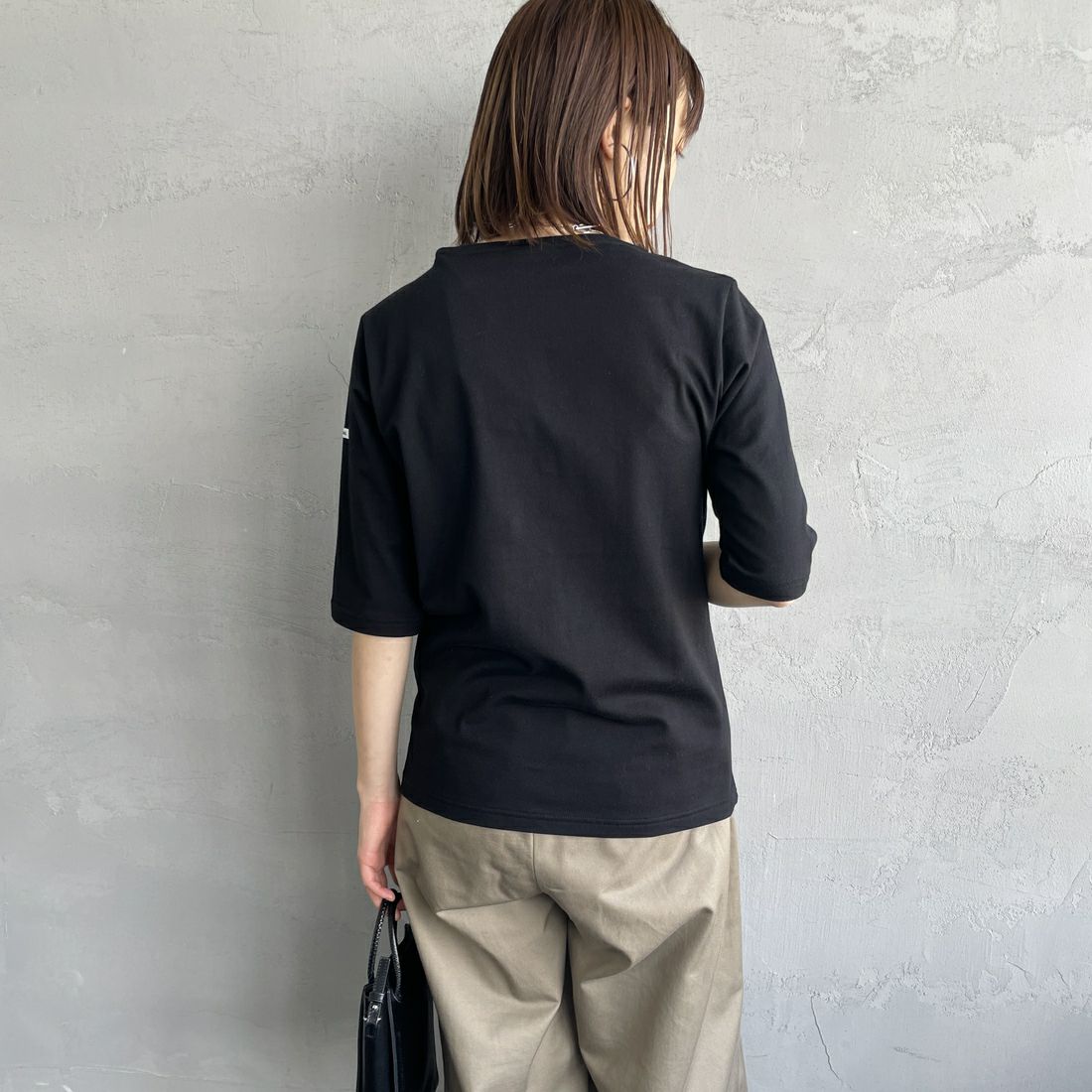 ORCIVAL [オーシバル] ハーフスリーブ ボーダーTシャツ [OR-C0136BFJ] BLACK &&モデル身長：158cm 着用サイズ：2&&
