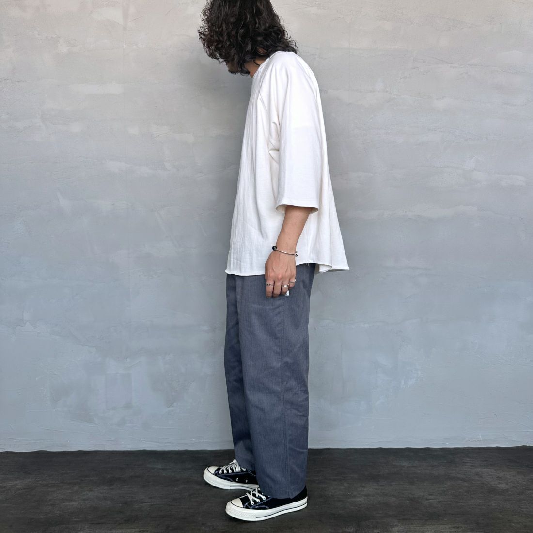 Jeans Factory Clothes [ジーンズファクトリークローズ] 20/2 ヘビーウェイトワイドベースボールTシャツ [2421-411IN] WHITE&&モデル身長：173cm 着用サイズ：M&&