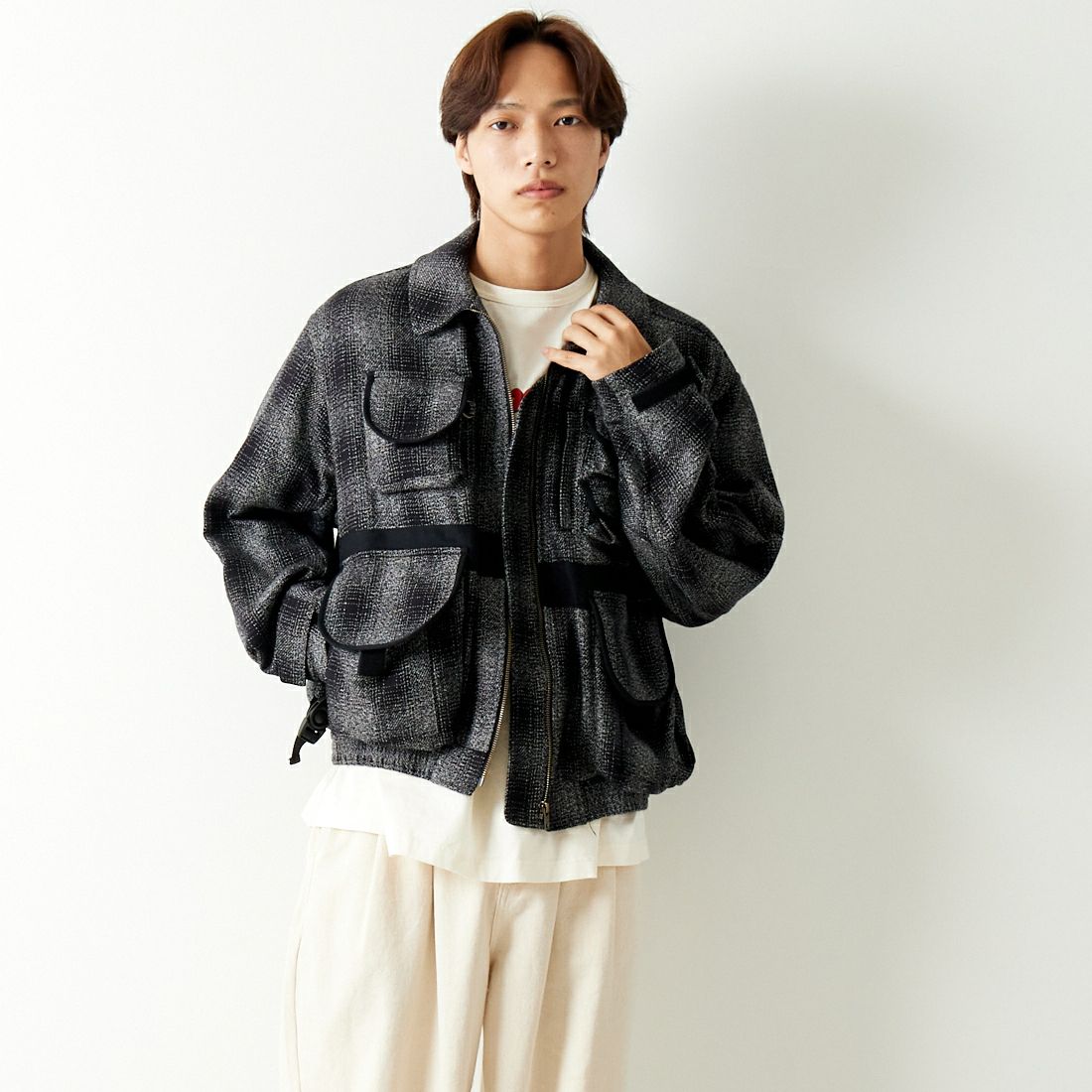 Name. [ネーム] フランネル フォトグラファーズ フライトジャケット [NMJK-008C] BLACK &&モデル身長：179cm 着用サイズ：1&&