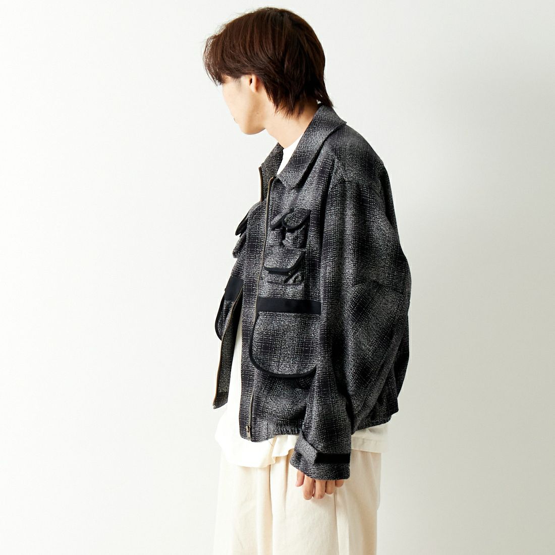 Name. [ネーム] フランネル フォトグラファーズ フライトジャケット [NMJK-008C] BLACK &&モデル身長：179cm 着用サイズ：1&&