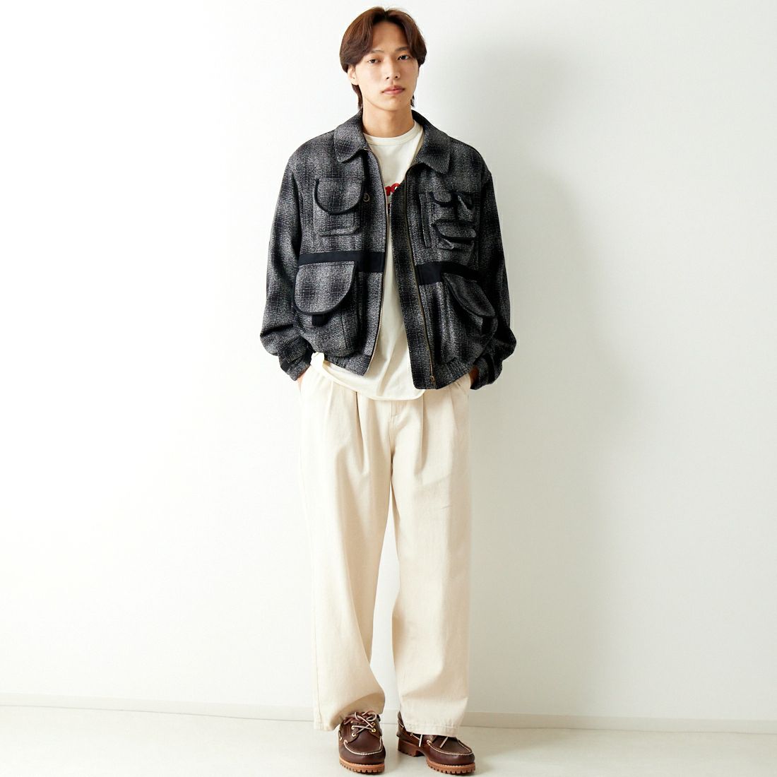 Name. [ネーム] フランネル フォトグラファーズ フライトジャケット [NMJK-008C] BLACK &&モデル身長：179cm 着用サイズ：1&&