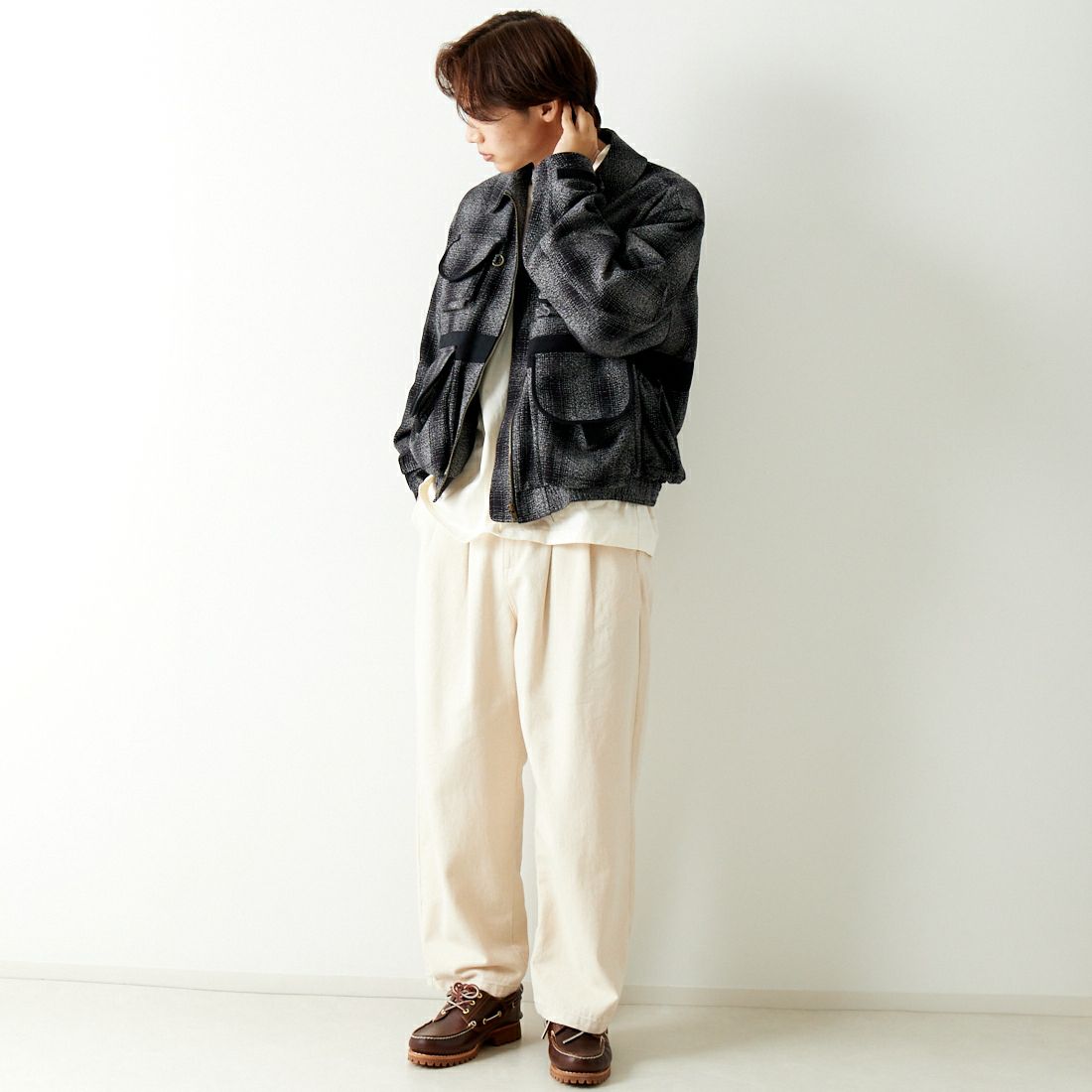 Name. [ネーム] フランネル フォトグラファーズ フライトジャケット [NMJK-008C] BLACK &&モデル身長：179cm 着用サイズ：1&&