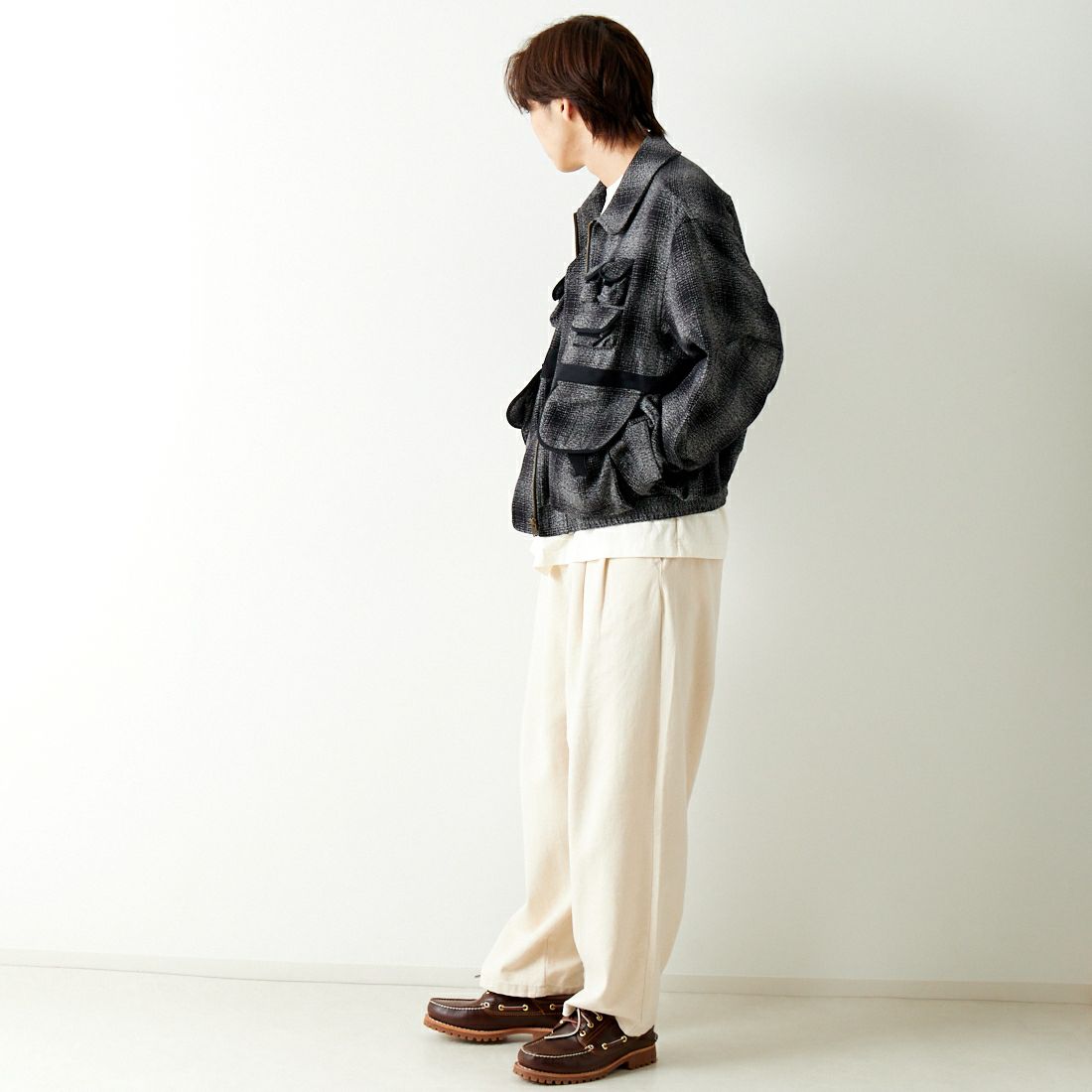 Name. [ネーム] フランネル フォトグラファーズ フライトジャケット [NMJK-008C] BLACK &&モデル身長：179cm 着用サイズ：1&&