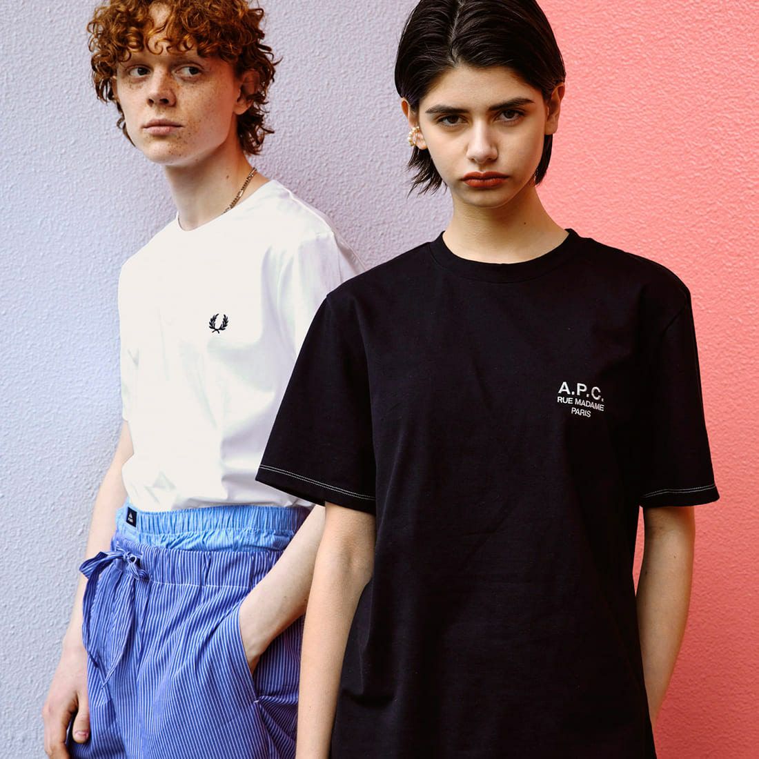 FRED PERRY [フレッドペリー]  ビックローレルリースロゴ バックプリントTシャツ [M7784-JF] 100 WHITE&&モデル身長：183cm 着用サイズ：XL&&