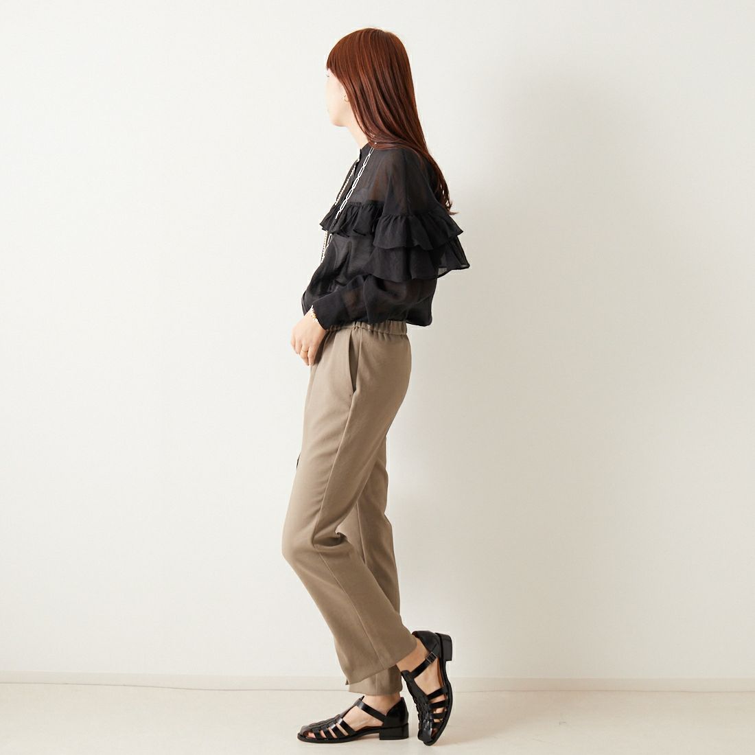 Jeans Factory Clothes [ジーンズファクトリークローズ] フルダルエアーセミフレアパンツ [21241054] 056 ｶｰｷ &&モデル身長：167cm 着用サイズ：38&&