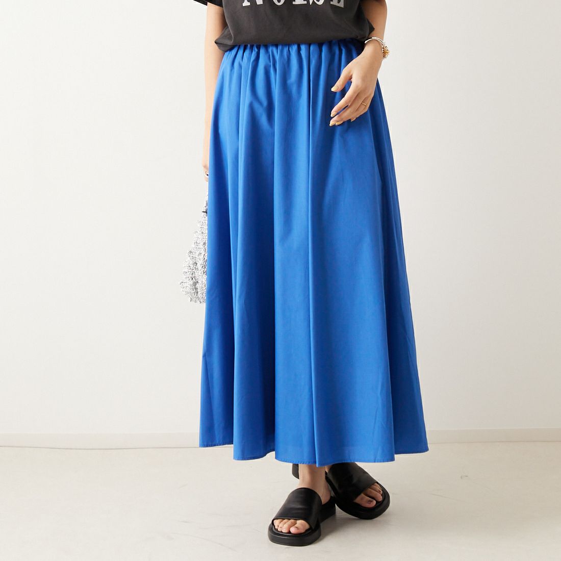 Jeans Factory Clothes [ジーンズファクトリークローズ] ウエストギャザーフレアスカート [21241055] 071 ﾌﾞﾙｰ &&モデル身長：167cm 着用サイズ：F&&