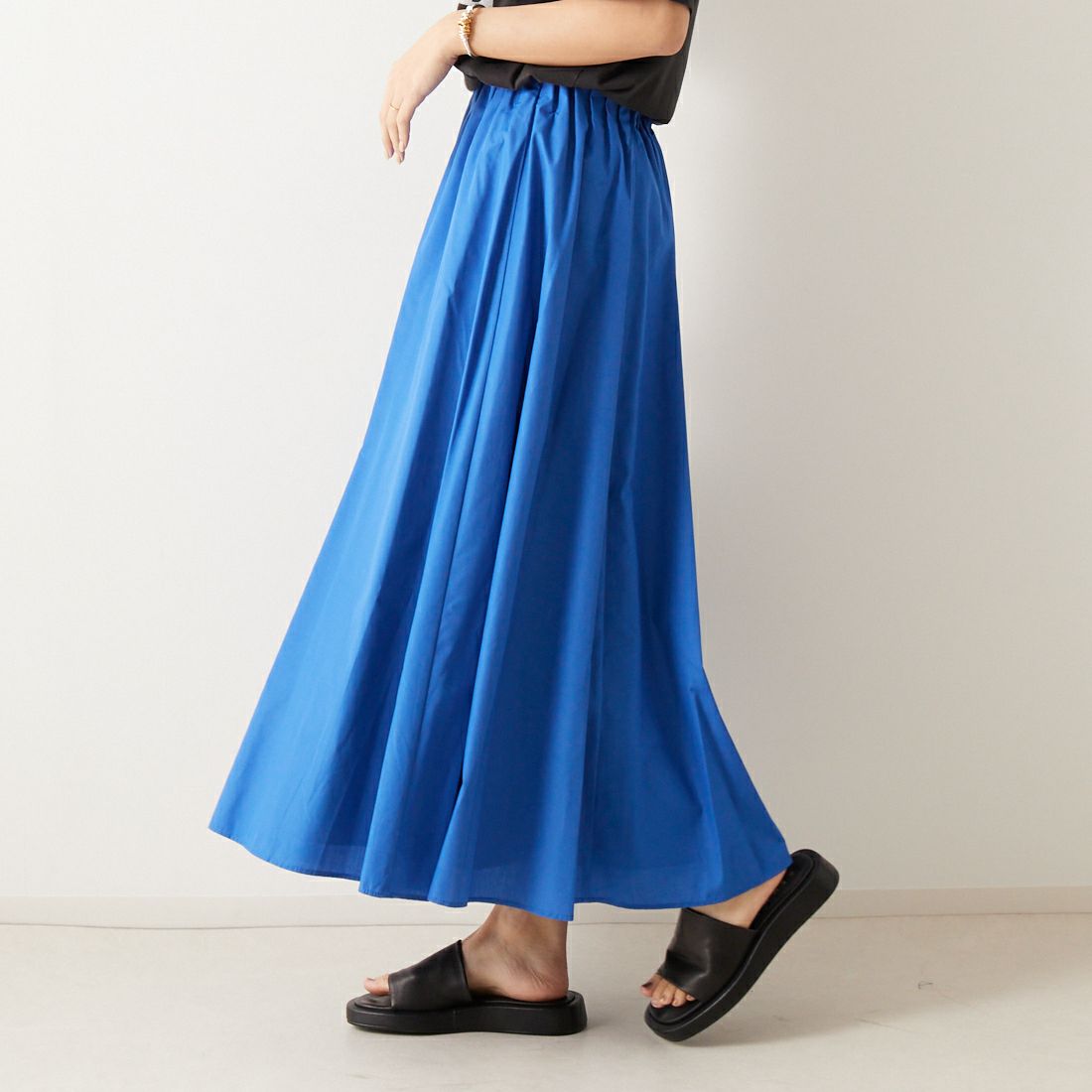 Jeans Factory Clothes [ジーンズファクトリークローズ] ウエストギャザーフレアスカート [21241055] 071 ﾌﾞﾙｰ &&モデル身長：167cm 着用サイズ：F&&