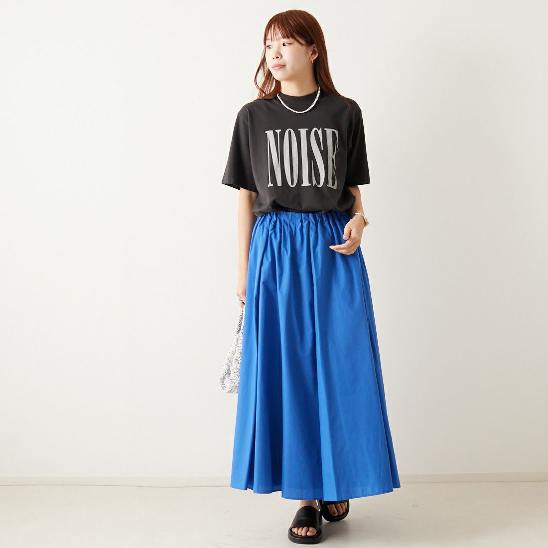 Jeans Factory Clothes [ジーンズファクトリークローズ] ウエストギャザーフレアスカート [21241055] 071 ﾌﾞﾙｰ &&モデル身長：167cm 着用サイズ：F&&