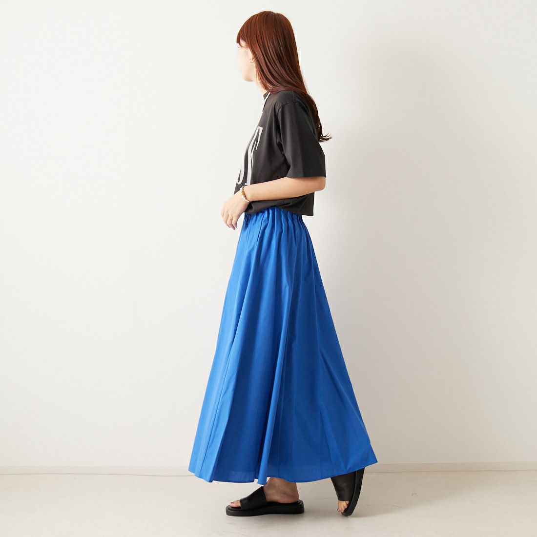 Jeans Factory Clothes [ジーンズファクトリークローズ] ウエストギャザーフレアスカート [21241055] 071 ﾌﾞﾙｰ &&モデル身長：167cm 着用サイズ：F&&