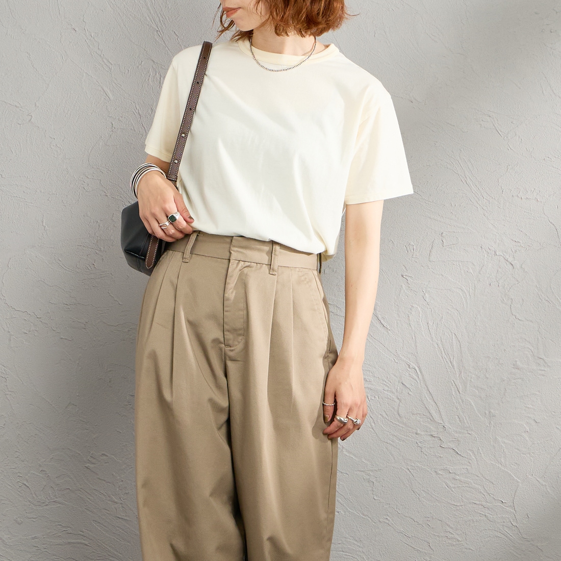 THE SHINZONE [ザ シンゾーン] コットンパックTシャツ [20SMSCU66] 00 MULTI &&モデル身長：163cm 着用サイズ：F0&&