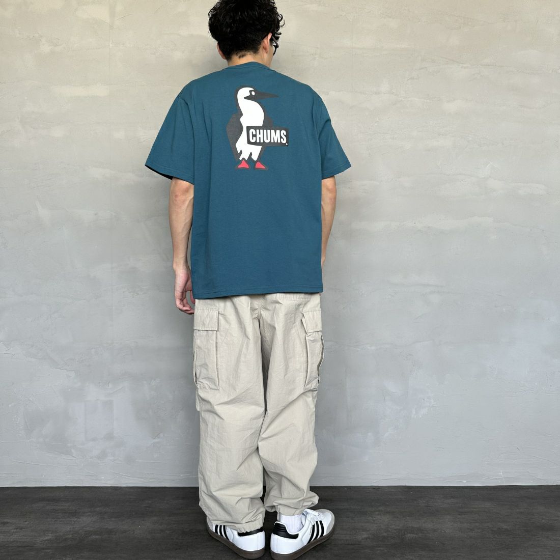 CHUMS [チャムス] ブービーロゴTシャツ [CH01-2279] T001 TEAL &&モデル身長：168cm 着用サイズ：XL&&