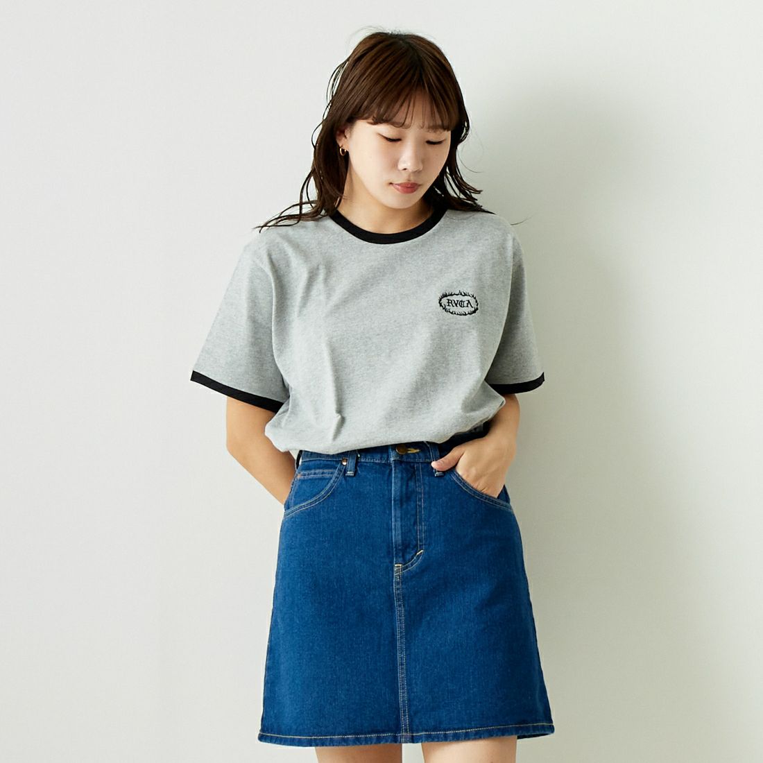 RVCA [ルーカ] ファイヤーブランド リンガーTシャツ [BE041-236] ATH &&モデル身長：167cm 着用サイズ：S&&
