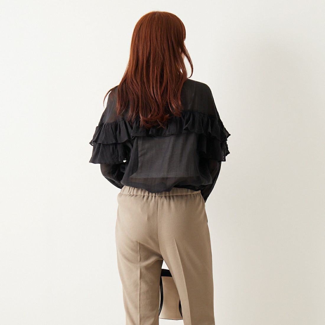 CLOCHE [クロシェ] シアーフリルブラウス [41285645] 88 ﾌﾞﾗｯｸ &&モデル身長：167cm 着用サイズ：2&&