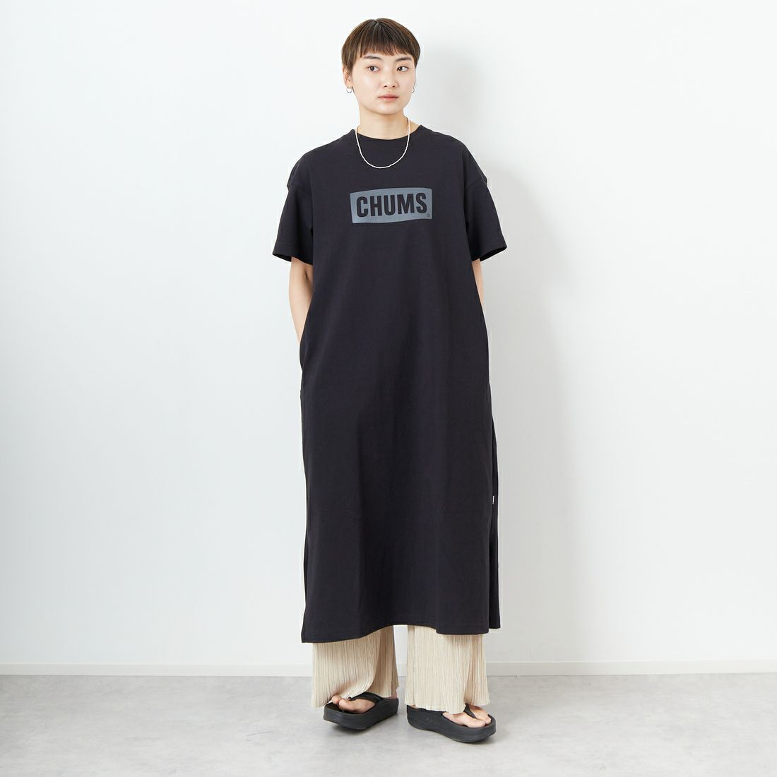 K001 BLACK&&モデル身長：160cm 着用サイズ：WL&&