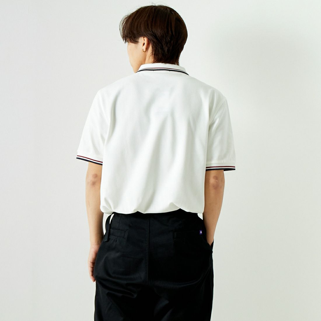 FRED PERRY [フレッドペリー] ティップライン ロゴ刺繍ポロシャツ [M3600] T60 SNWHT &&モデル身長：179cm 着用サイズ：XL&&
