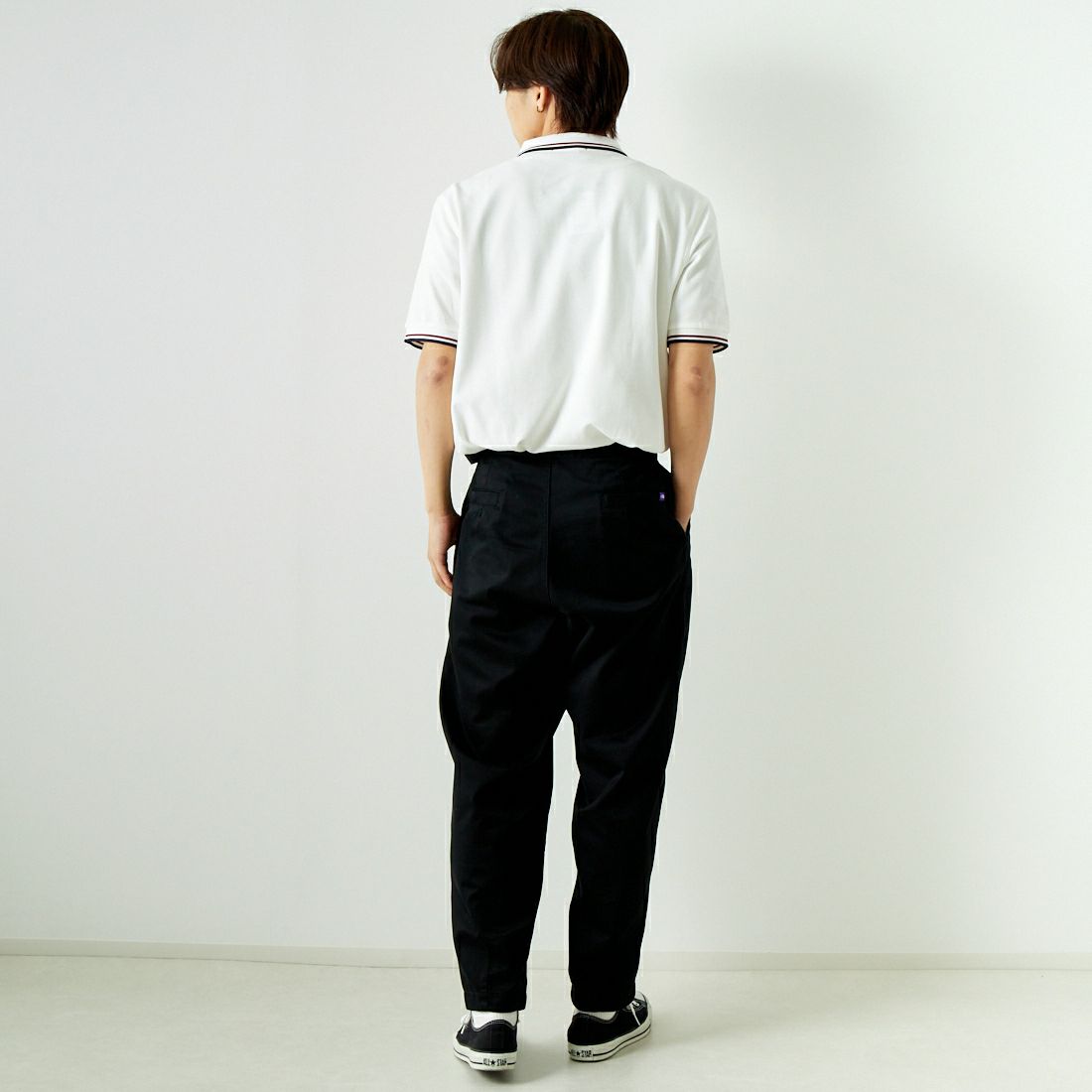 FRED PERRY [フレッドペリー] ティップライン ロゴ刺繍ポロシャツ [M3600] T60 SNWHT &&モデル身長：179cm 着用サイズ：XL&&