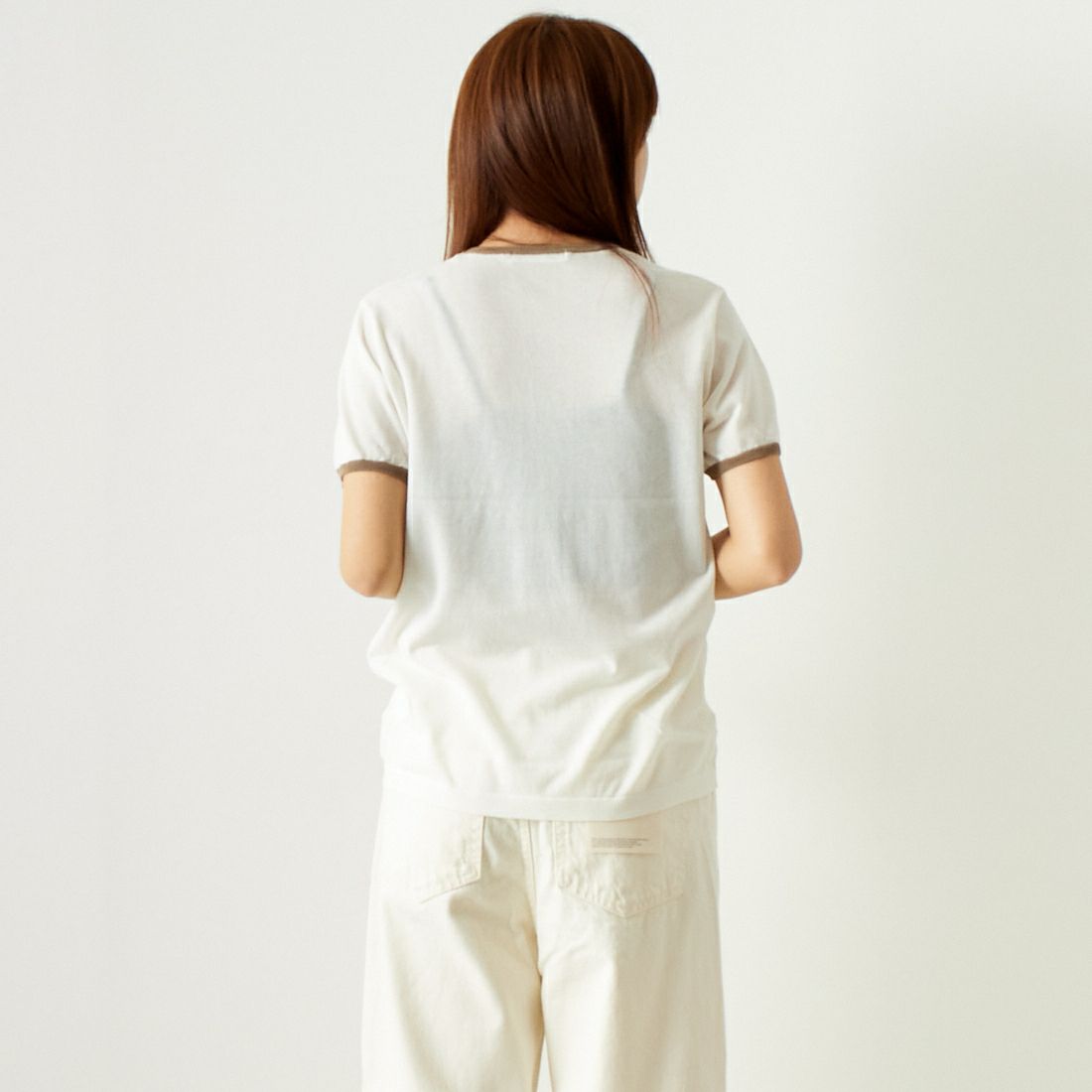 Jeans Factory Clothes [ジーンズファクトリークローズ] シアー配色半袖ニット [11242830] ｵﾌ &&モデル身長：167cm 着用サイズ：F&&