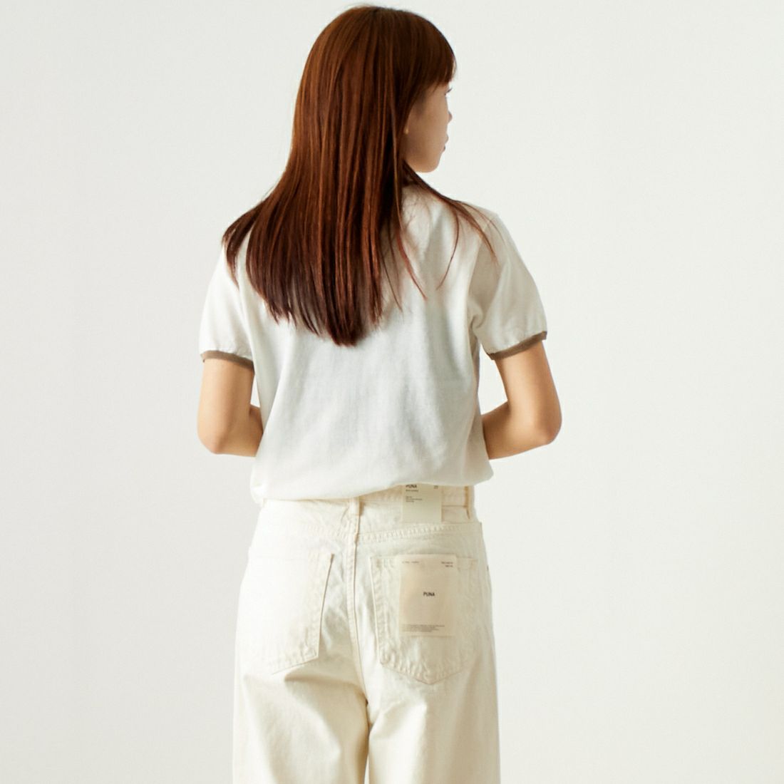 Jeans Factory Clothes [ジーンズファクトリークローズ] シアー配色半袖ニット [11242830] ｵﾌ &&モデル身長：167cm 着用サイズ：F&&
