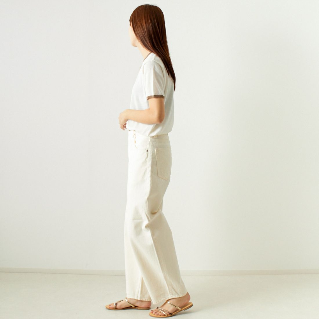 Jeans Factory Clothes [ジーンズファクトリークローズ] シアー配色半袖ニット [11242830] ｵﾌ &&モデル身長：167cm 着用サイズ：F&&