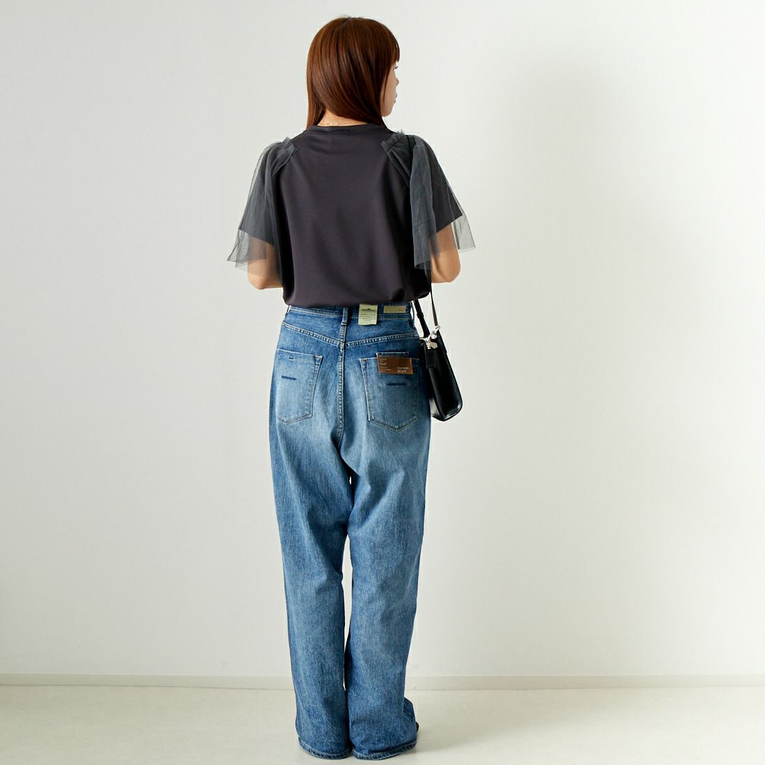 Jf Ready Made [ジェイエフレディメイド] チュールスリーブデザインTシャツ [7124327] ﾁｬｺｰﾙ &&モデル身長：167cm 着用サイズ：F&&