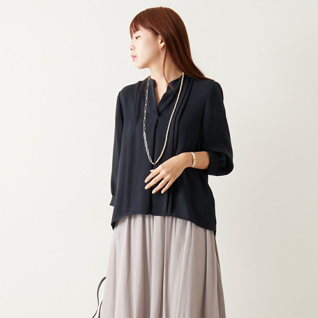 Jf Ready Made [ジェイエフレディメイド] スラブスキッパーブラウス [8545366-01] 83 ﾈｲﾋﾞｰ &&モデル身長：167cm 着用サイズ：F&&
