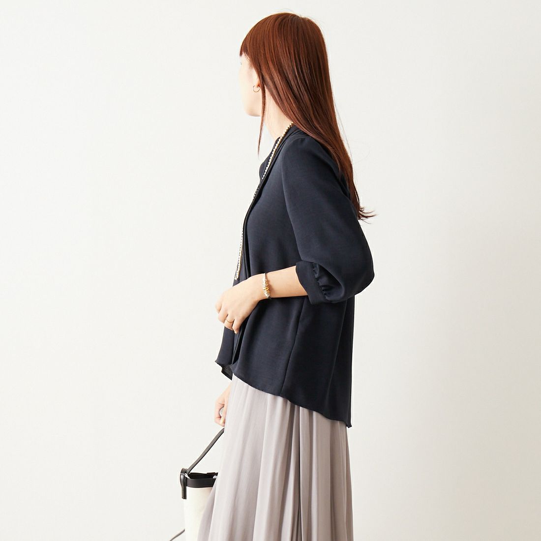 Jf Ready Made [ジェイエフレディメイド] スラブスキッパーブラウス [8545366-01] 83 ﾈｲﾋﾞｰ &&モデル身長：167cm 着用サイズ：F&&