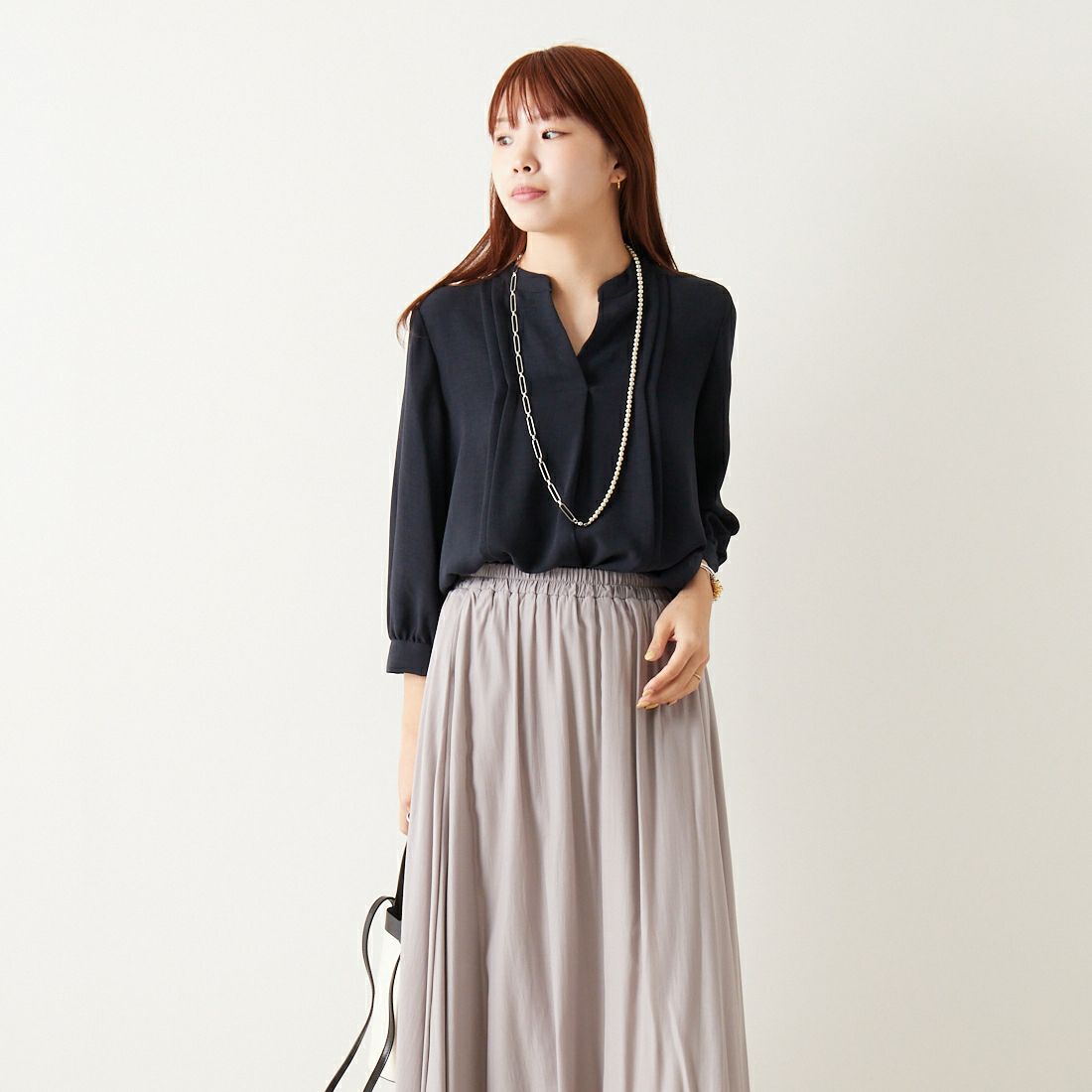 Jf Ready Made [ジェイエフレディメイド] スラブスキッパーブラウス [8545366-01] 83 ﾈｲﾋﾞｰ &&モデル身長：167cm 着用サイズ：F&&