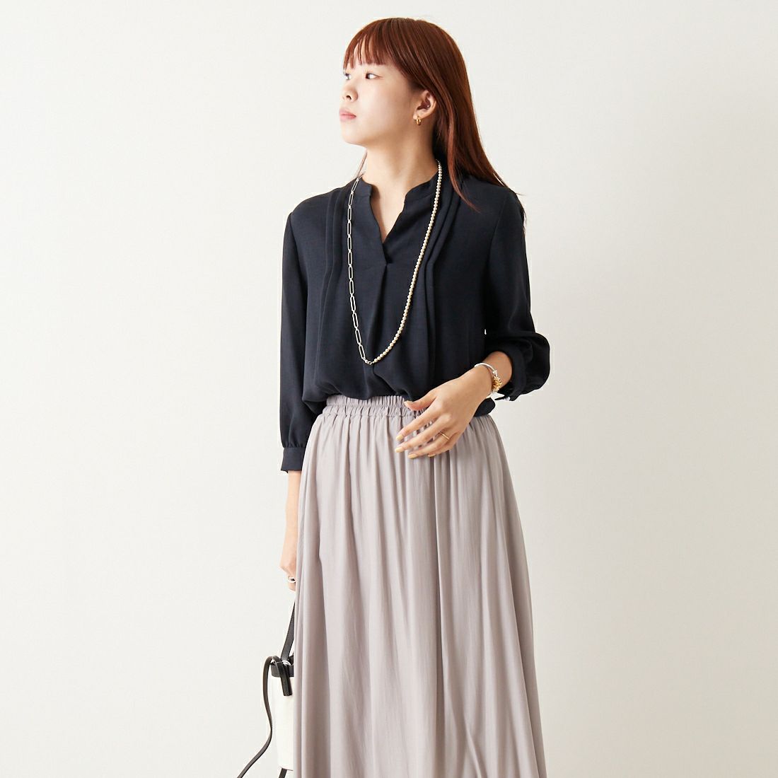 Jf Ready Made [ジェイエフレディメイド] スラブスキッパーブラウス [8545366-01] 83 ﾈｲﾋﾞｰ &&モデル身長：167cm 着用サイズ：F&&