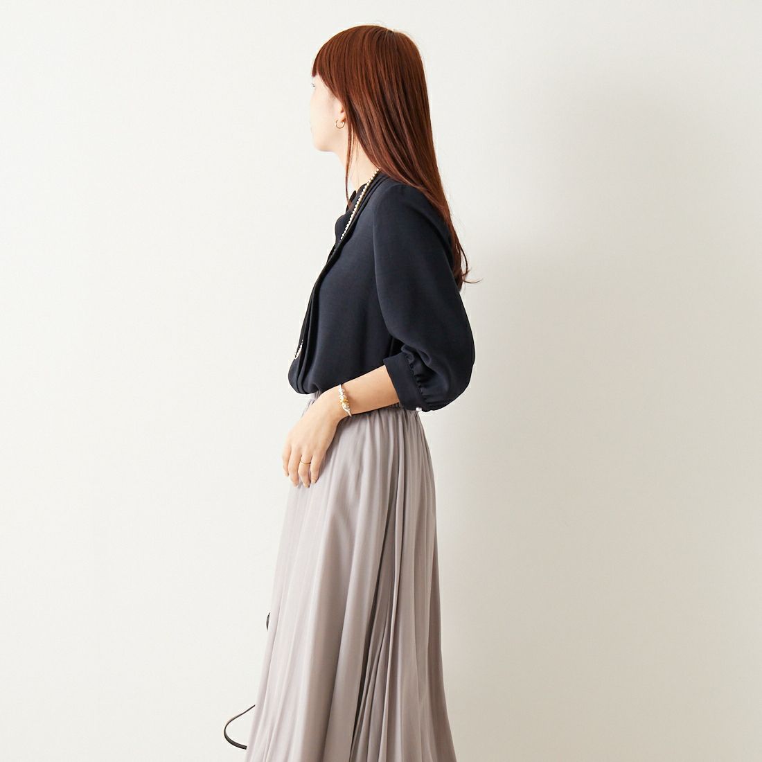 Jf Ready Made [ジェイエフレディメイド] スラブスキッパーブラウス [8545366-01] 83 ﾈｲﾋﾞｰ &&モデル身長：167cm 着用サイズ：F&&