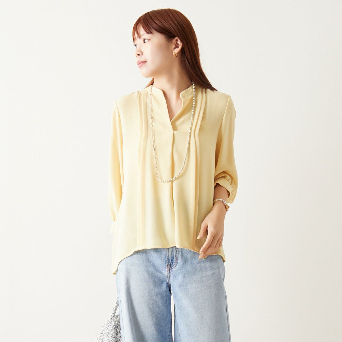 Jf Ready Made [ジェイエフレディメイド] スラブスキッパーブラウス [8545366-01] 52 ｲｴﾛｰ &&モデル身長：167cm 着用サイズ：F&&