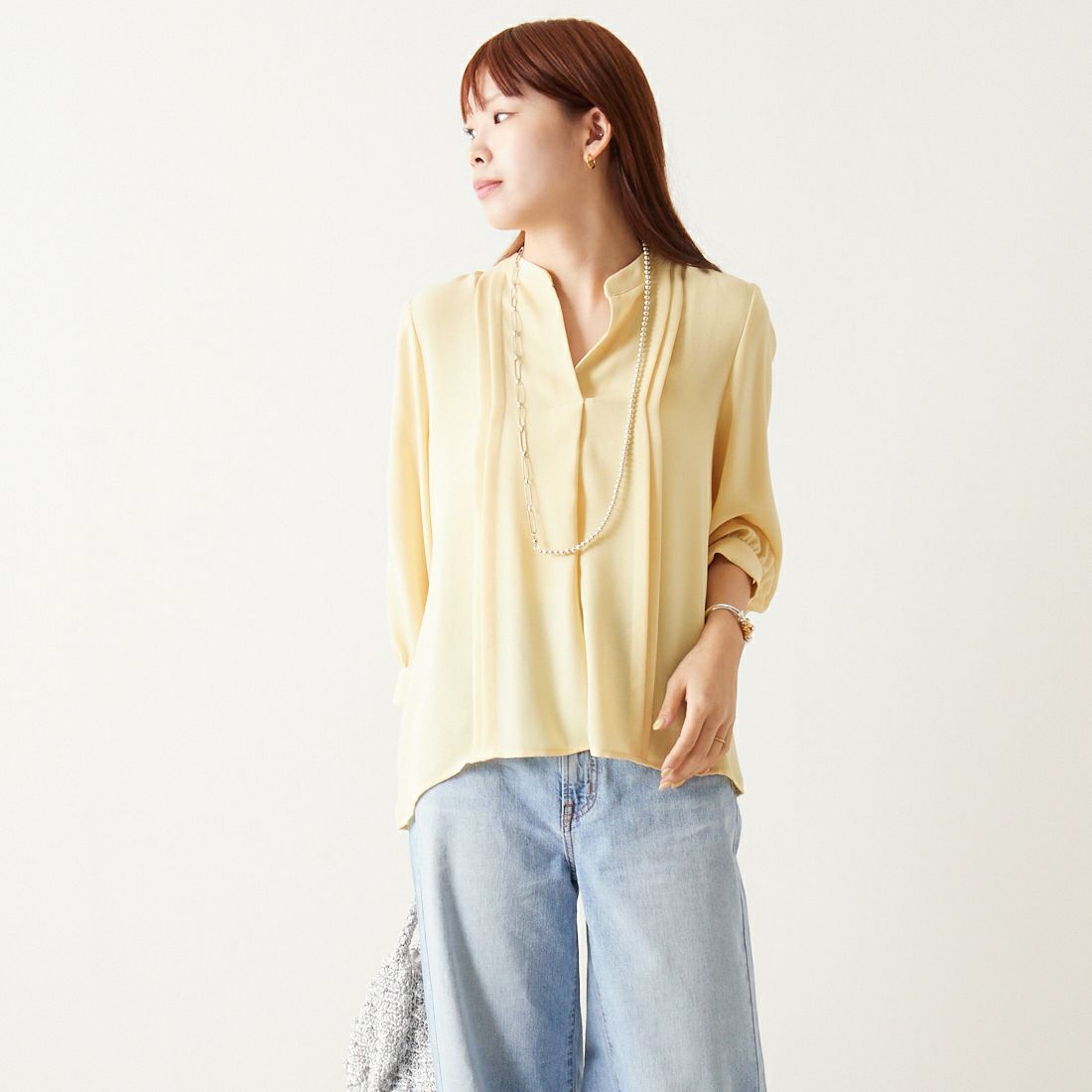 Jf Ready Made [ジェイエフレディメイド] スラブスキッパーブラウス [8545366-01] 52 ｲｴﾛｰ &&モデル身長：167cm 着用サイズ：F&&