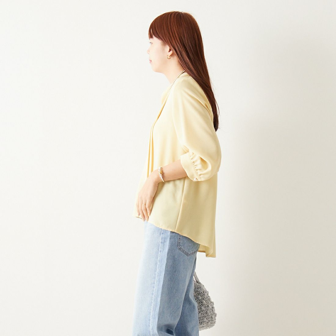 Jf Ready Made [ジェイエフレディメイド] スラブスキッパーブラウス [8545366-01] 52 ｲｴﾛｰ &&モデル身長：167cm 着用サイズ：F&&