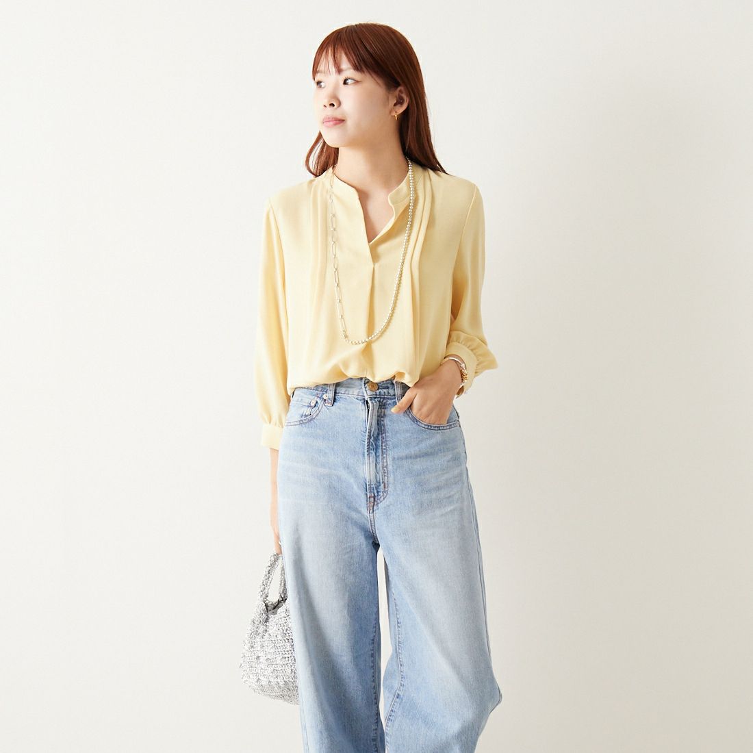 Jf Ready Made [ジェイエフレディメイド] スラブスキッパーブラウス [8545366-01] 52 ｲｴﾛｰ &&モデル身長：167cm 着用サイズ：F&&