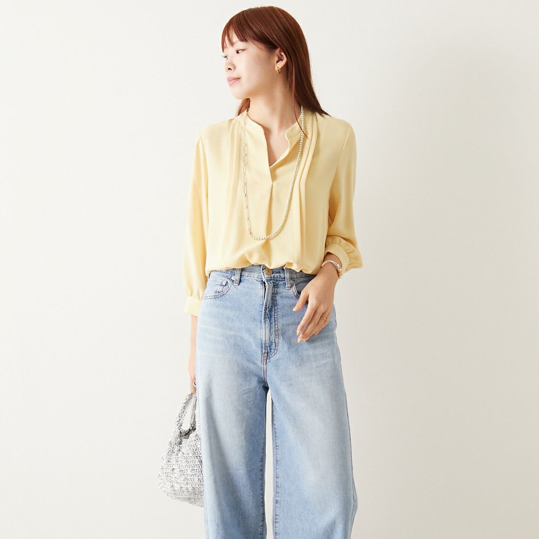 Jf Ready Made [ジェイエフレディメイド] スラブスキッパーブラウス [8545366-01] 52 ｲｴﾛｰ &&モデル身長：167cm 着用サイズ：F&&