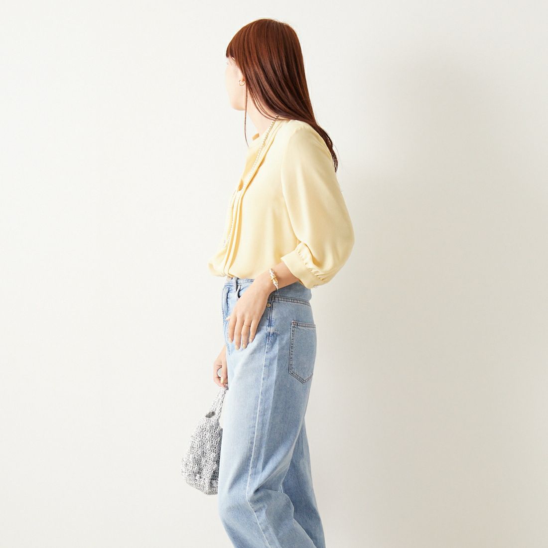 Jf Ready Made [ジェイエフレディメイド] スラブスキッパーブラウス [8545366-01] 52 ｲｴﾛｰ &&モデル身長：167cm 着用サイズ：F&&