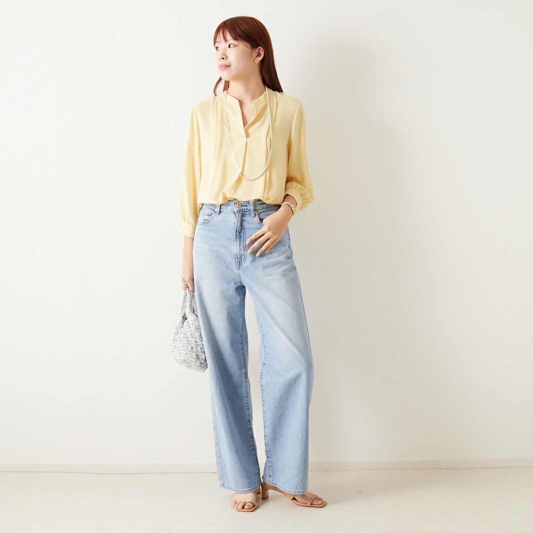 Jf Ready Made [ジェイエフレディメイド] スラブスキッパーブラウス [8545366-01] 52 ｲｴﾛｰ &&モデル身長：167cm 着用サイズ：F&&