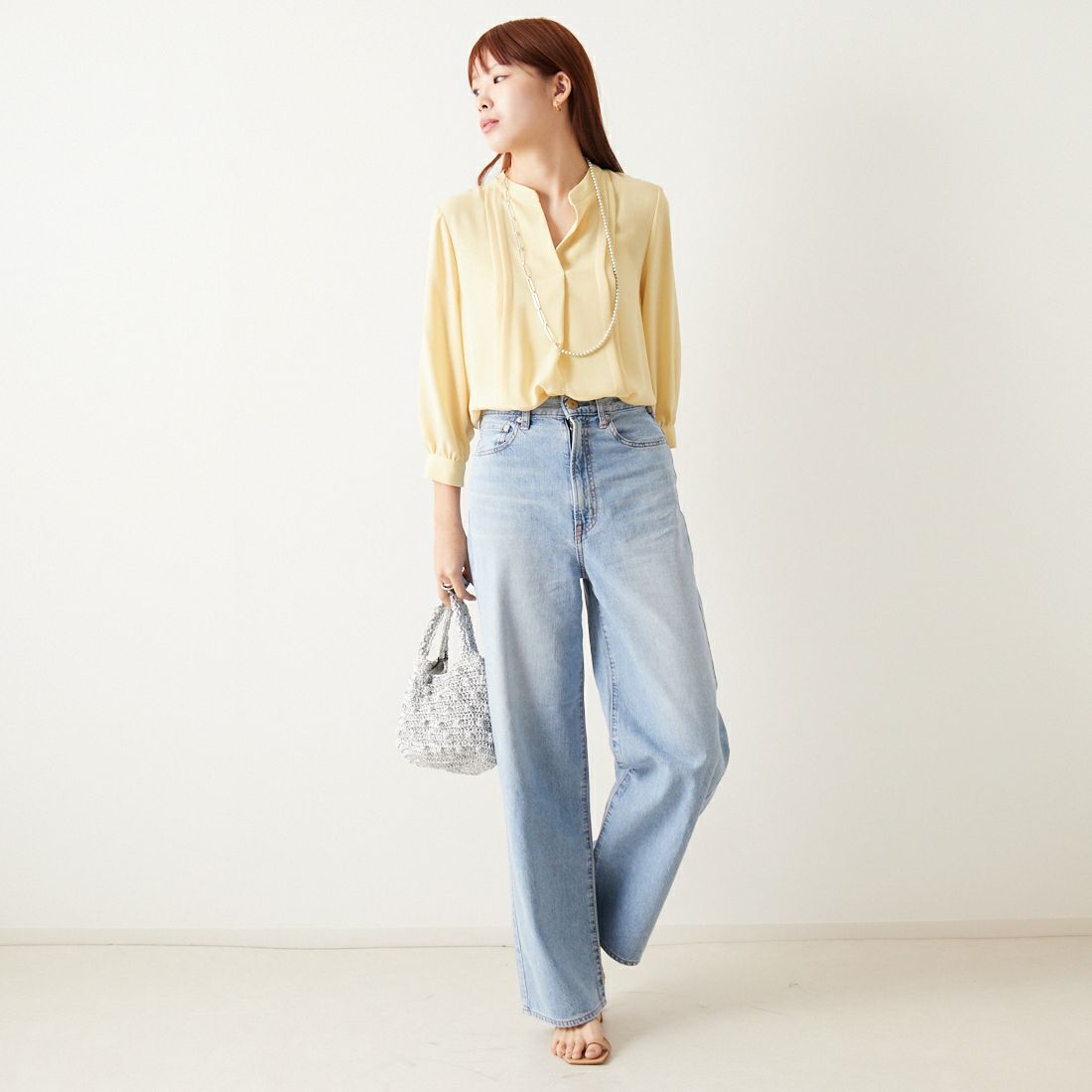 Jf Ready Made [ジェイエフレディメイド] スラブスキッパーブラウス [8545366-01] 52 ｲｴﾛｰ &&モデル身長：167cm 着用サイズ：F&&